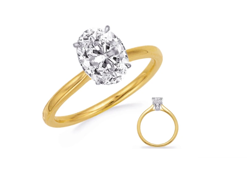 14K Oval Cut Hidden Halo Diamond Ring - Mount Only (No centre diamond) / Gold
