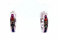 925 Silver Earrings Rainbow Coloured Cubic Zirconia Huggies