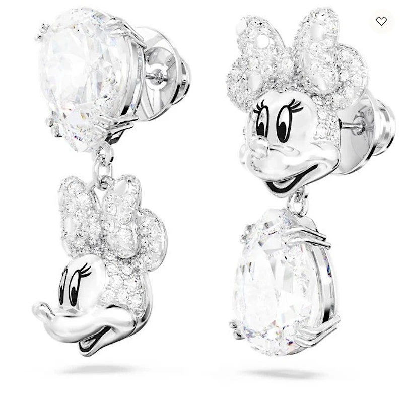 Swarovski Disney Minnie Mouse drop earrings Asymmetrical design, White, Rhodium plated  5668779 - Discontinued