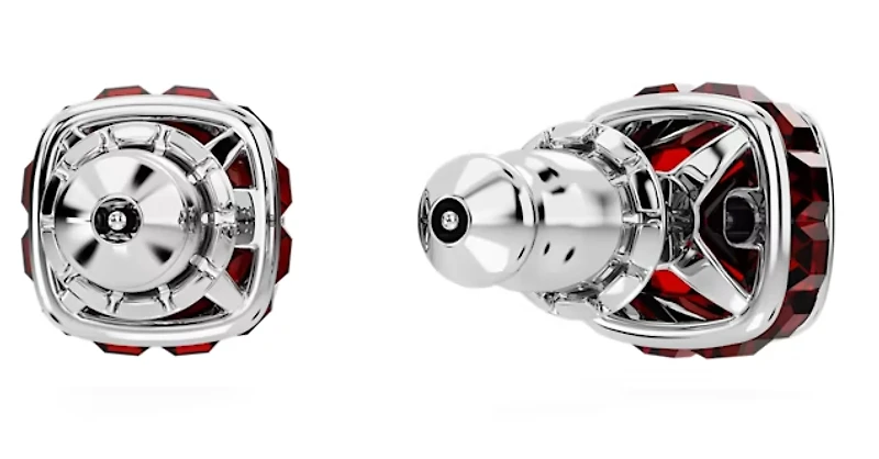 Swarovski - Birthstone stud earrings, Square cut, January, Red, Rhodium plated - 5660798