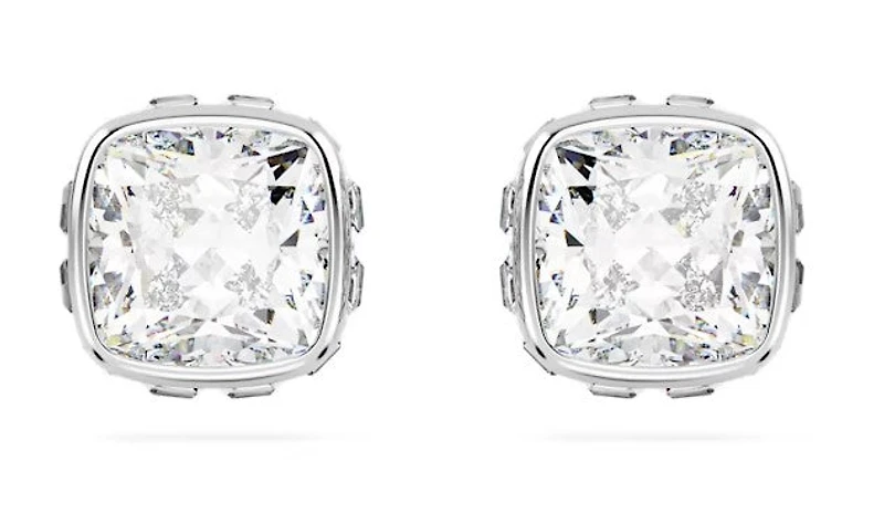 Swarovski - Birthstone stud earrings, Square cut, April, White, Rhodium plated - 5661957