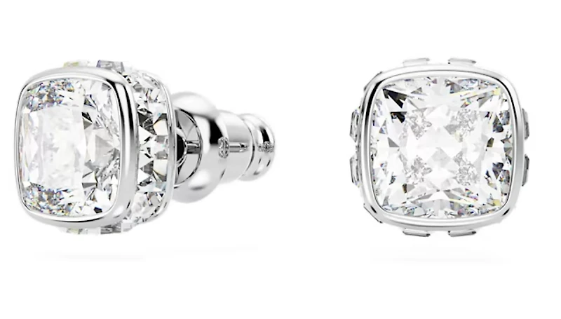 Swarovski - Birthstone stud earrings, Square cut, April, White, Rhodium plated - 5661957