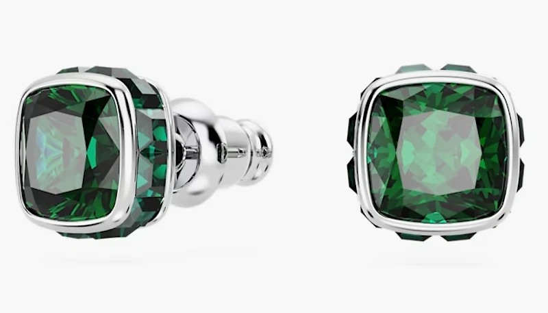 Swarovski Birthstone stud earrings, Square cut, May, Green, Rhodium plated - 5660801