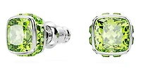 Swarovski Birthstone stud earrings, Square cut, August, Green, Rhodium plated - 5661958