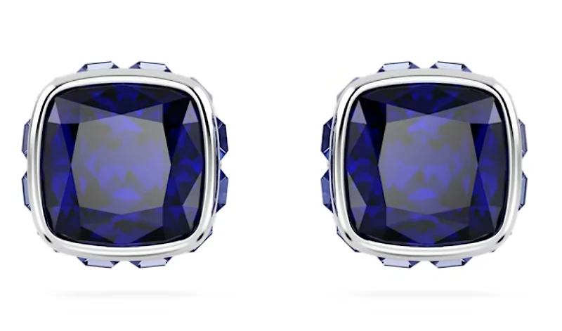 Swarovski Birthstone stud earrings, Square cut, September, Blue, Rhodium plated - 5660803