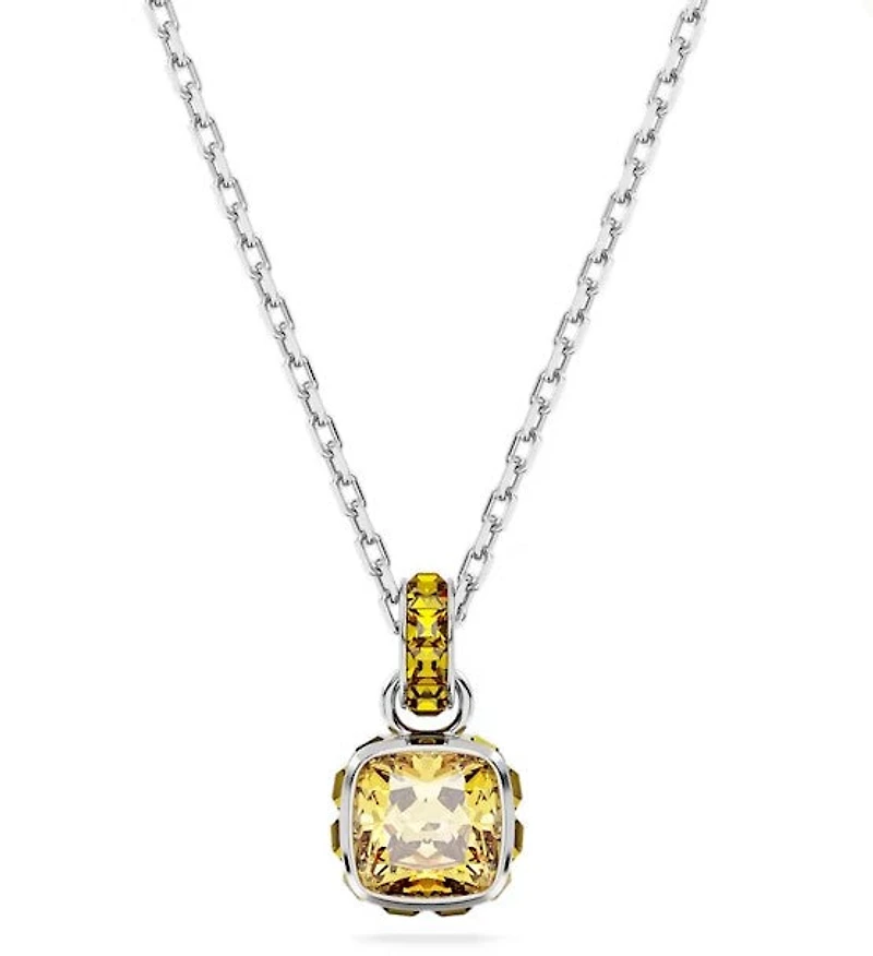 Birthstone pendant, Square cut, November, Yellow, Rhodium plated - 5651792