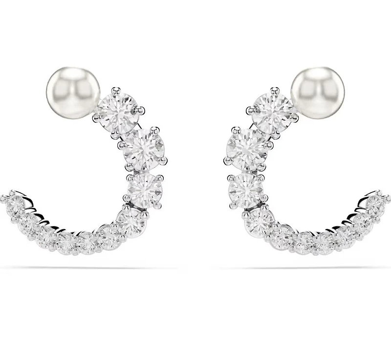 Swarovski - Matrix hoop earrings, Crystal pearl, Round cut, White, Rhodium plated 5692260/5701602 (SS)