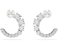Swarovski - Matrix hoop earrings, Crystal pearl, Round cut, White, Rhodium plated 5692260/5701602 (SS)