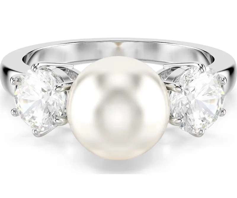 Swarovski - Matrix ring, Crystal pearl, Round cut, White, Rhodium plated Size 58 - 5689628