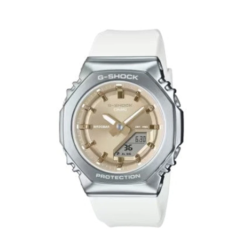 Casio G-Shock Analog Digital Watch, White & Gold,  GMS2110-7A9
