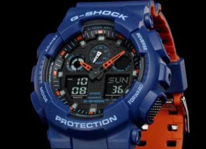 Casio G-Shock Analog Digital Watch - GA100L-2A - Blue & Orange