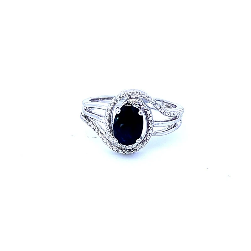 925 Sterling Silver Sapphire & Diamond Ring - 4.5