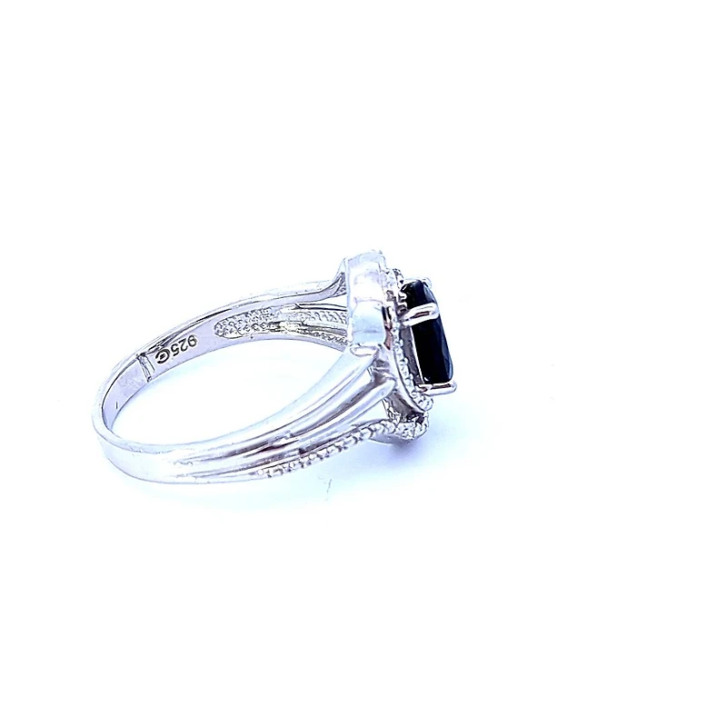 925 Sterling Silver Sapphire & Diamond Ring - 4.5