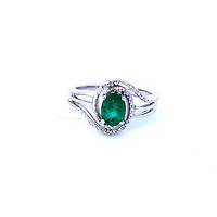 925 Sterling Silver Emerald & Diamond Ring - 4.5