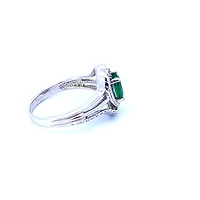 925 Sterling Silver Emerald & Diamond Ring - 4.5