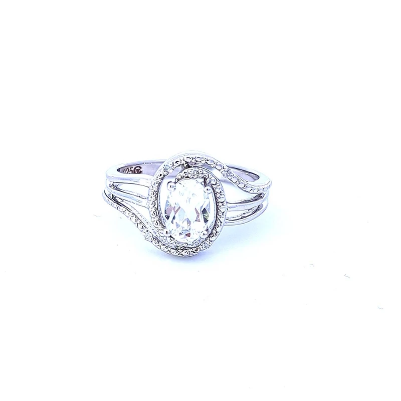 925 Sterling Silver White Topaz & Diamond Ring - 4.5