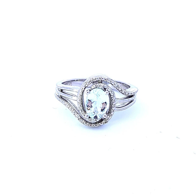 925 Sterling Silver Aquamarine & Diamond Ring - 4.5