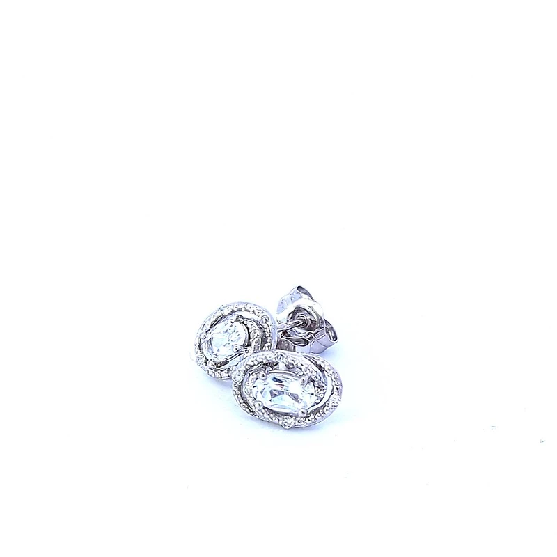 925 Sterling Silver White Topaz & Diamond Halo Stud Earrings