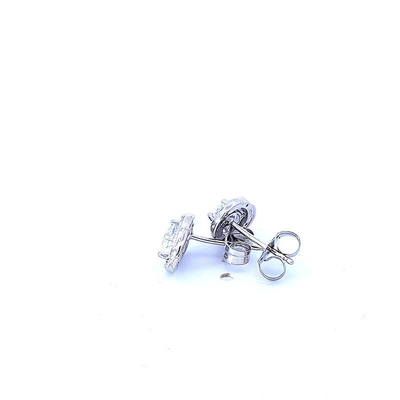 925 Sterling Silver White Topaz & Diamond Halo Stud Earrings