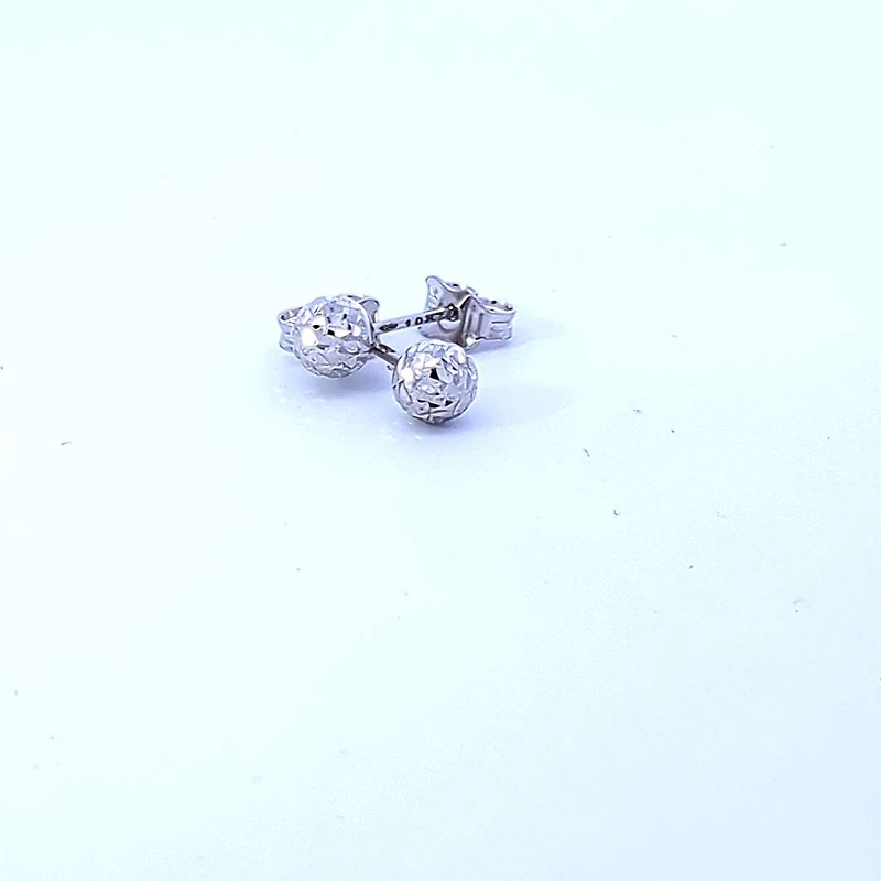10K White Gold Diamond Cut Ball Earrings 5mm