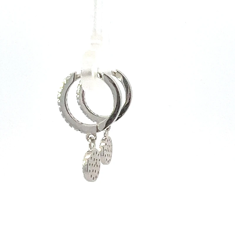 925 Silver Earrings Cubic Zirconia Huggies with Dangling Cubic Zirconia