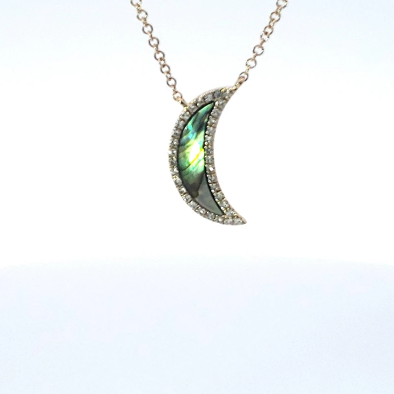 14K Yellow Gold Abalone Pearl and Diamond Pendant - 18"