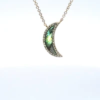 14K Yellow Gold Abalone Pearl and Diamond Pendant - 18"