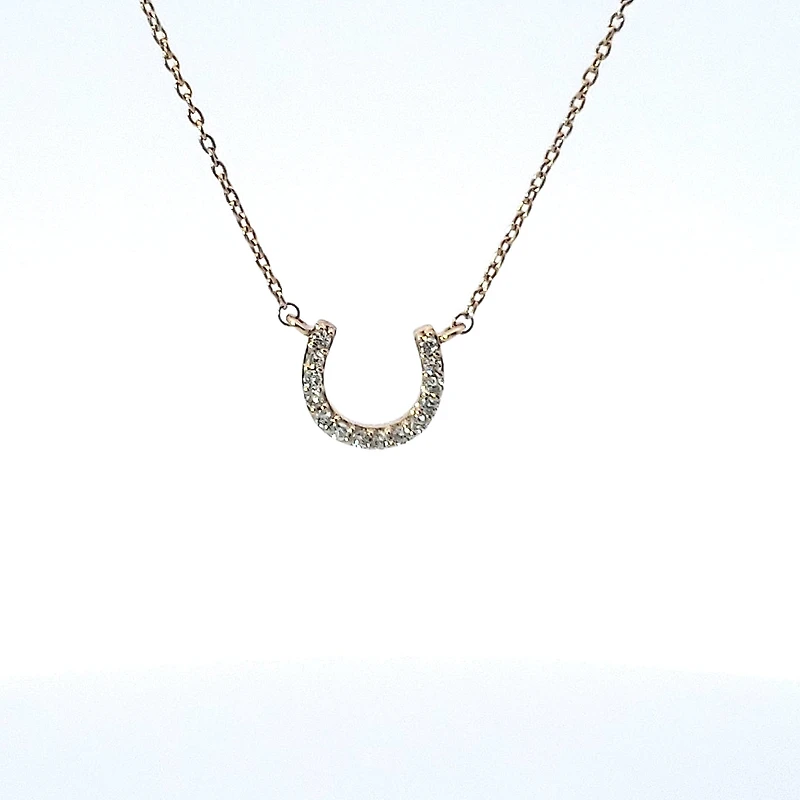 14K Yellow Gold Diamond Horseshoe Pendant, 18"