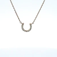 14K Yellow Gold Diamond Horseshoe Pendant, 18"