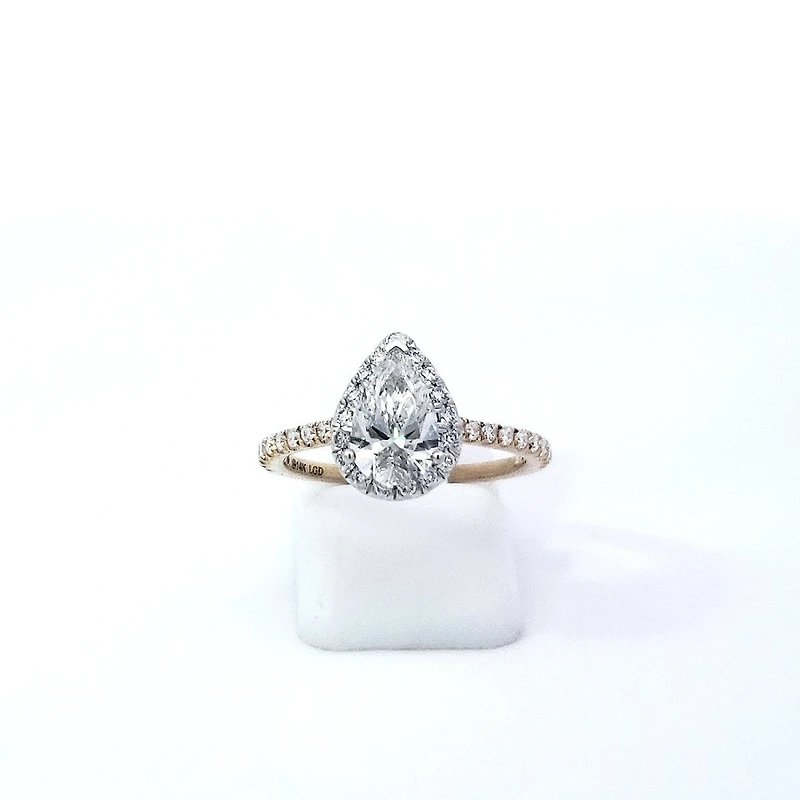 14K Yellow and White Gold 1.05cttw Pear Lab Grown Diamond Engagement Ring