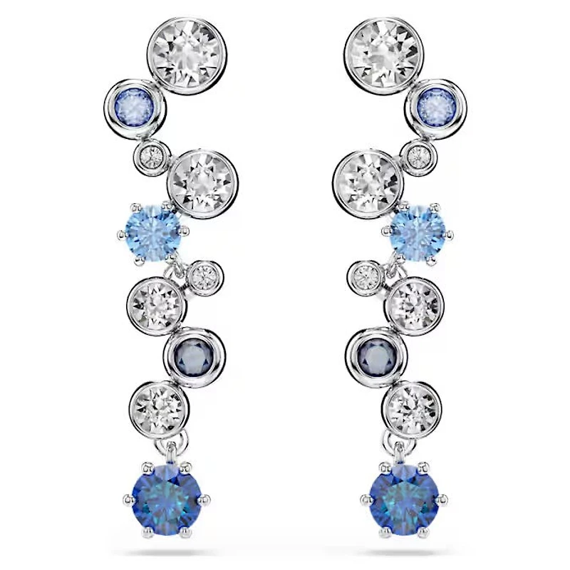 Swarovski Constella drop earrings Mixed cuts, Blue, Rhodium plated 5732775