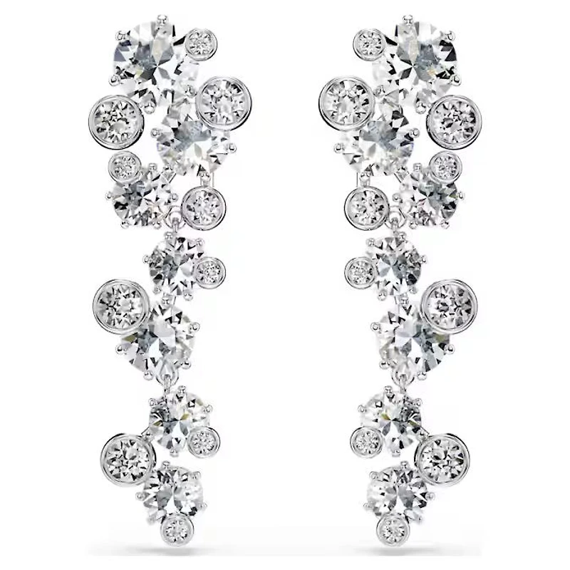 Constella drop earrings Mixed cuts, White, Rhodium plated 5732252