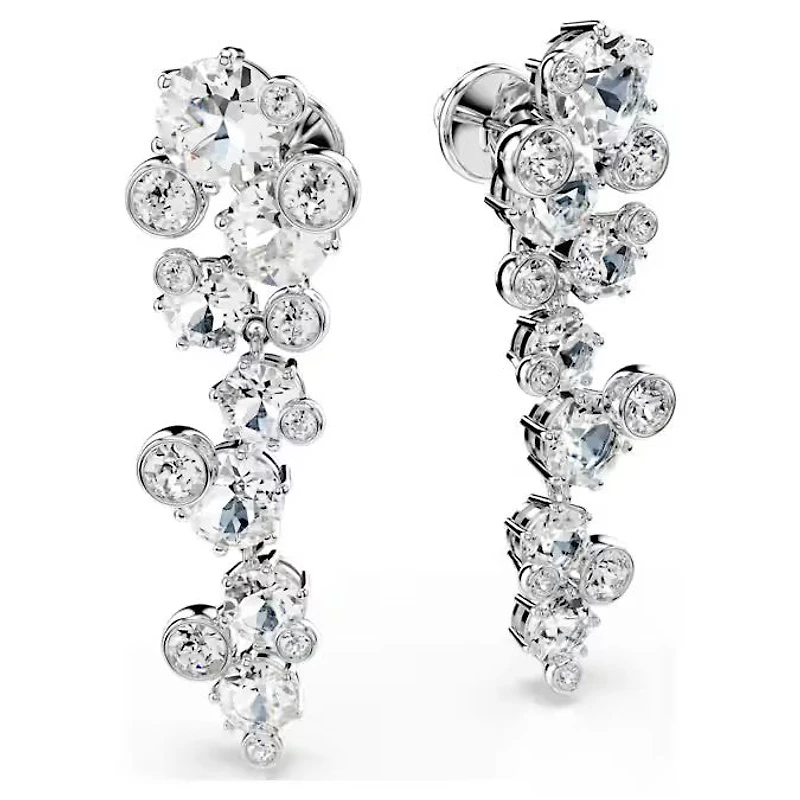 Constella drop earrings Mixed cuts, White, Rhodium plated 5732252