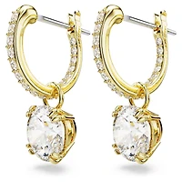 Swarovski Constella/Stilla drop earrings, Round cut, White, Gold-tone plated - 5638802/5689686 (SS)