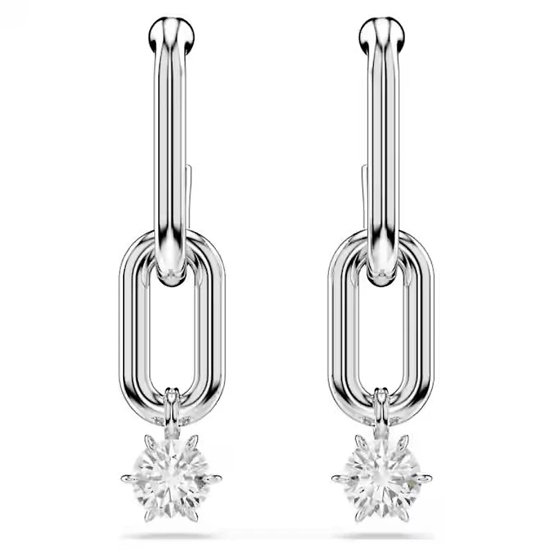 Swarovski Constella drop earrings Round cut, White, Rhodium plated 5728584