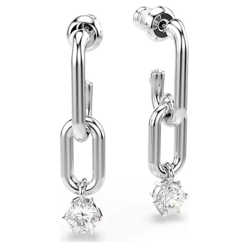 Swarovski Constella drop earrings Round cut, White, Rhodium plated 5728584
