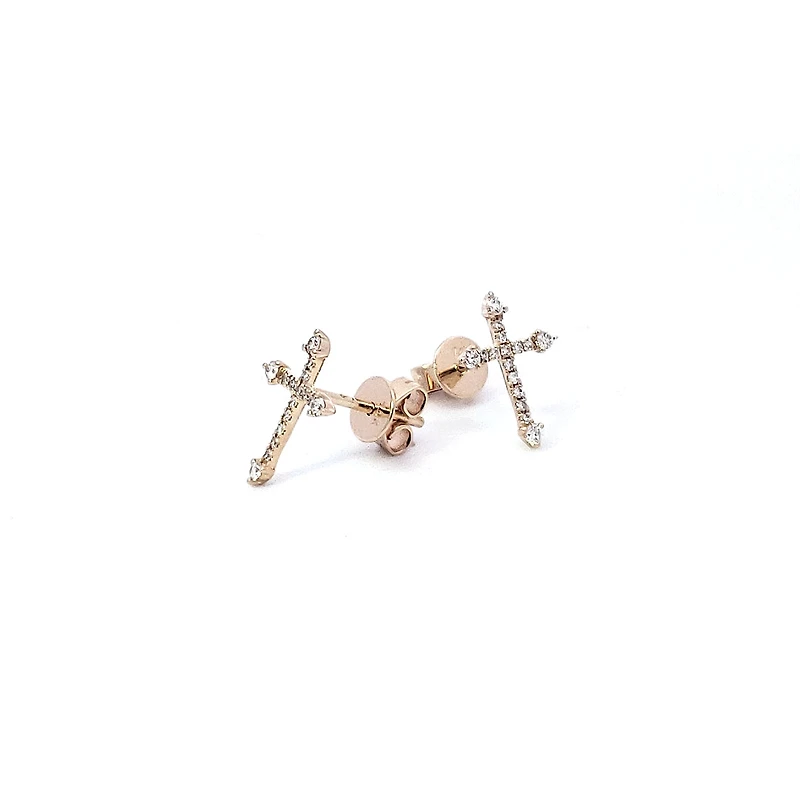 14K Yellow Gold 0.17 cttw Diamond Cross Earrings