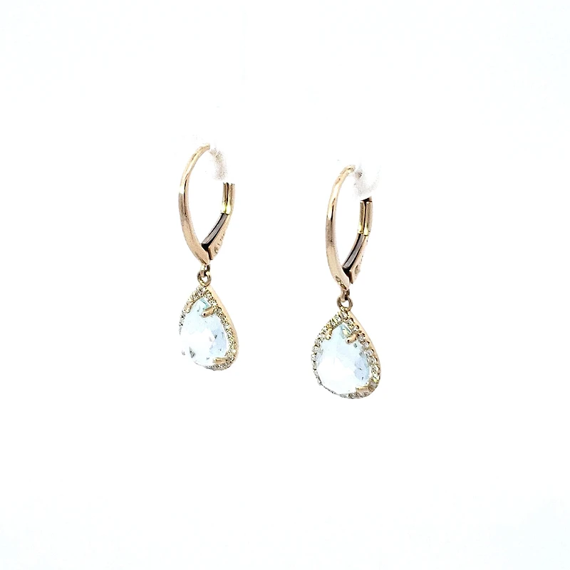14K Yellow Gold Diamond and Aquamarine Earrings