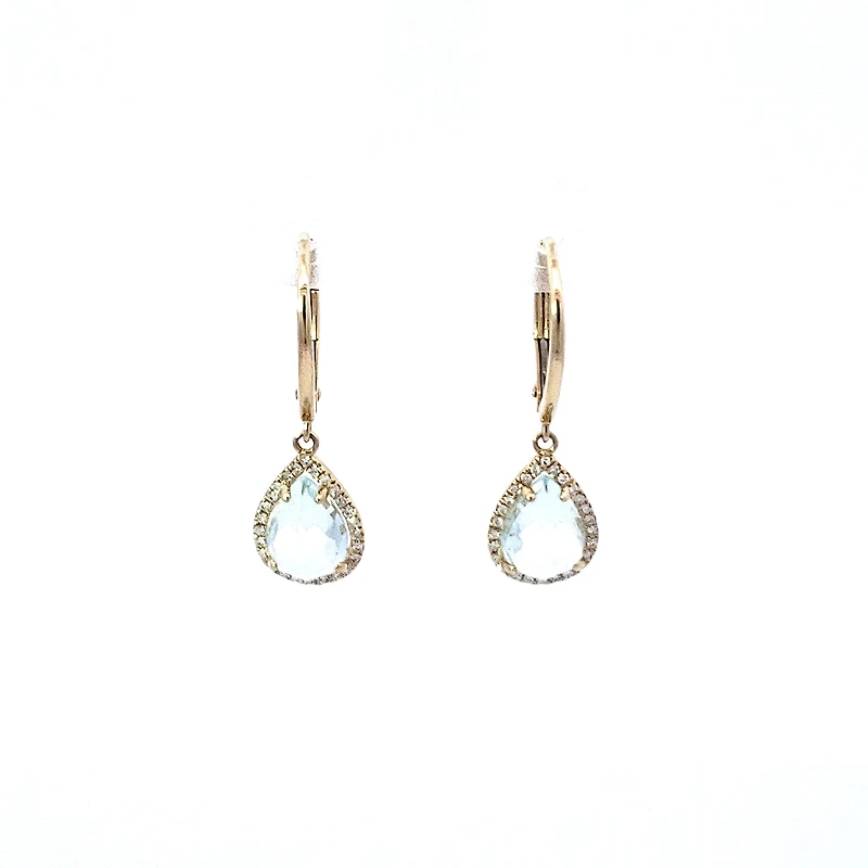 14K Yellow Gold Diamond and Aquamarine Earrings