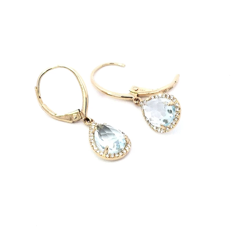 14K Yellow Gold Diamond and Aquamarine Earrings