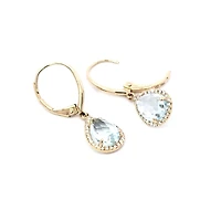 14K Yellow Gold Diamond and Aquamarine Earrings