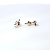 14K Yellow Gold 0.12 cttw Diamond and Pearl Earrings