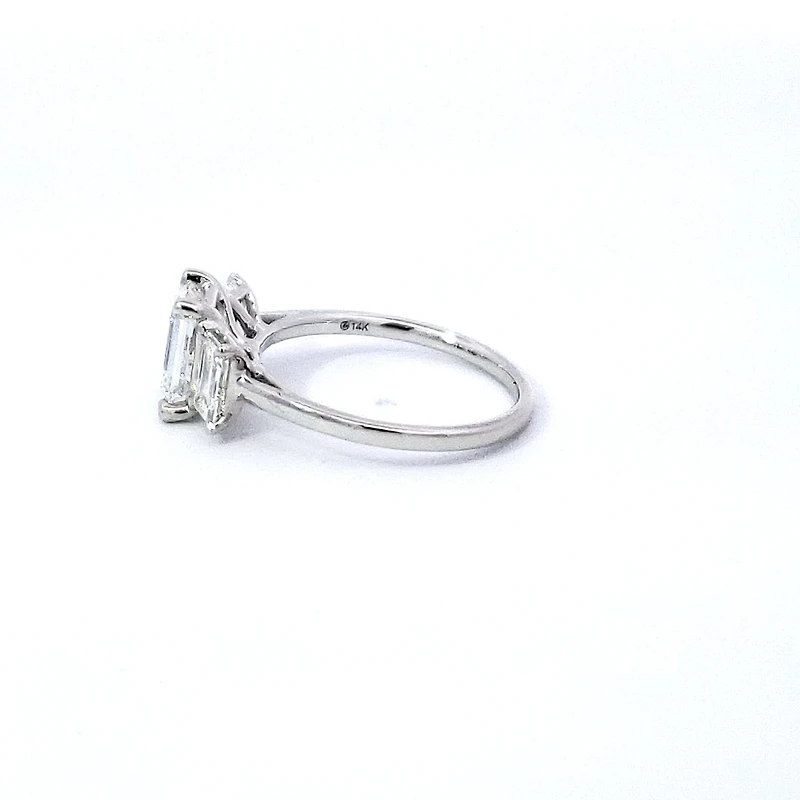 14K White gold 2.54Cttw Lab Grown Emerald Cut Diamond Engagement / Anniversary Ring With Hidden Halo - 7