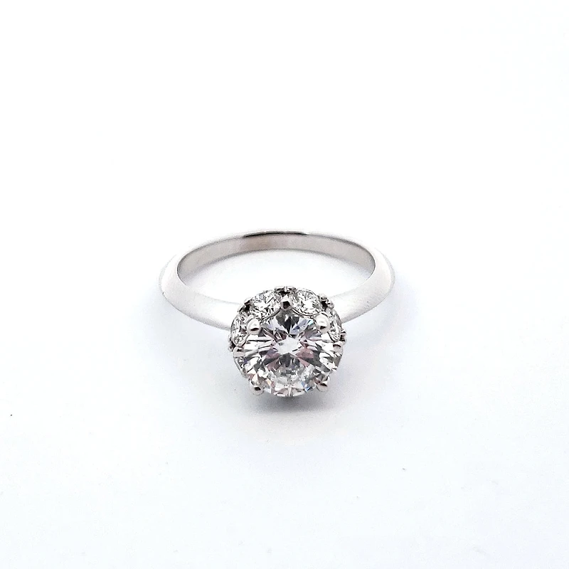 14K White Gold 1.90 cttw Lab Grown Diamond Solitare with Halo - /