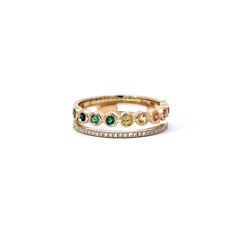 14K Yellow Gold Rainbow Sapphire & Diamond Ring