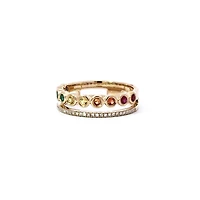 14K Yellow Gold Rainbow Sapphire & Diamond Ring