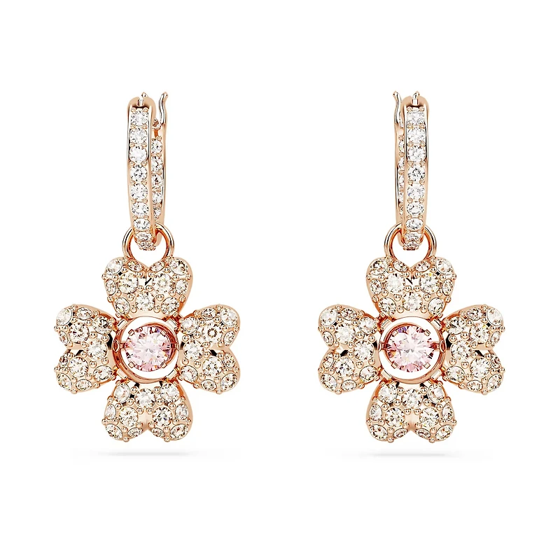 Swarovski - Idyllia drop earrings, Clover, White, Rose gold-tone plated - 5674212