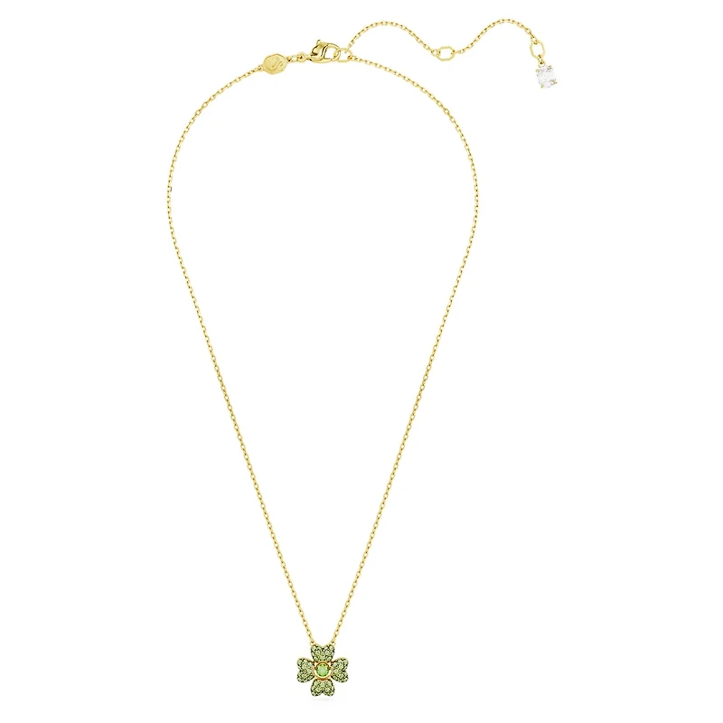 Swarovski Idyllia pendant, Clover, Green, Gold-tone plated - 5671144