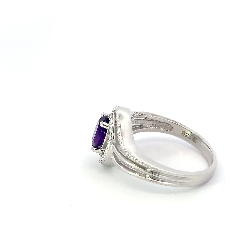 925 Sterling Silver Amethyst & Diamond Ring - 4.5
