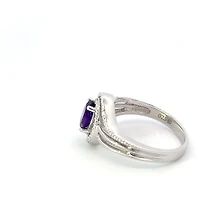 925 Sterling Silver Amethyst & Diamond Ring - 4.5